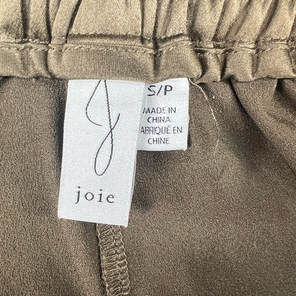 Joie olive green satin wide leg high rise pants silky size S Small with pockets - Picture 3 of 8
